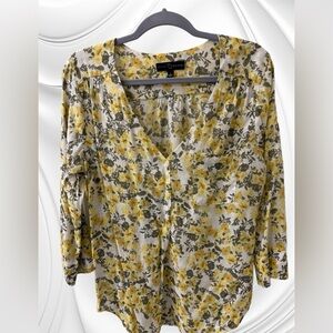Yellow White Gray Floral Sheer Blouse
